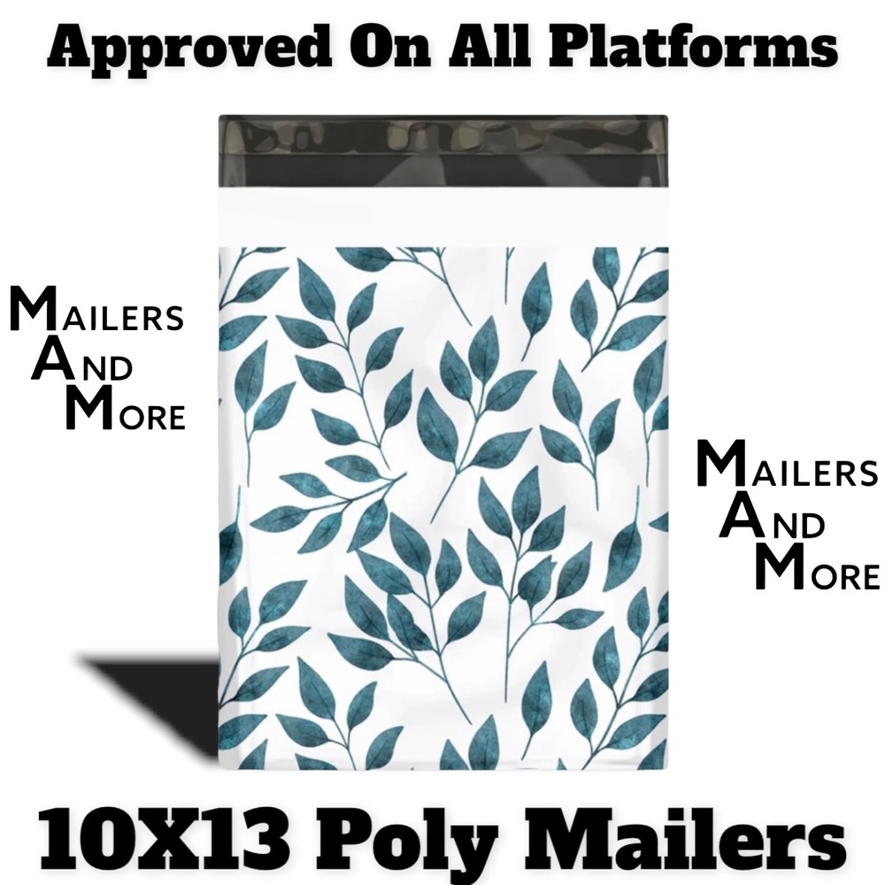 25 10X13 Eucalyptus Leaves Poly Mailers Flat Shipping Envelopes - Picture 2 of 4